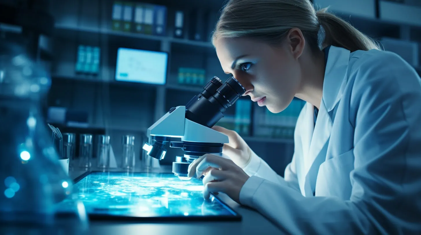 Cc4863 Female Scientist Using A Microscope Photorealistic Moder A8ed3ada 4129 43c6 8d8b 38fe459266a9