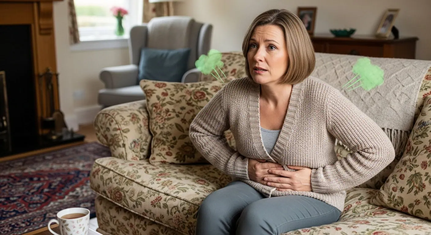 Woman Bloating Gas Discomfort